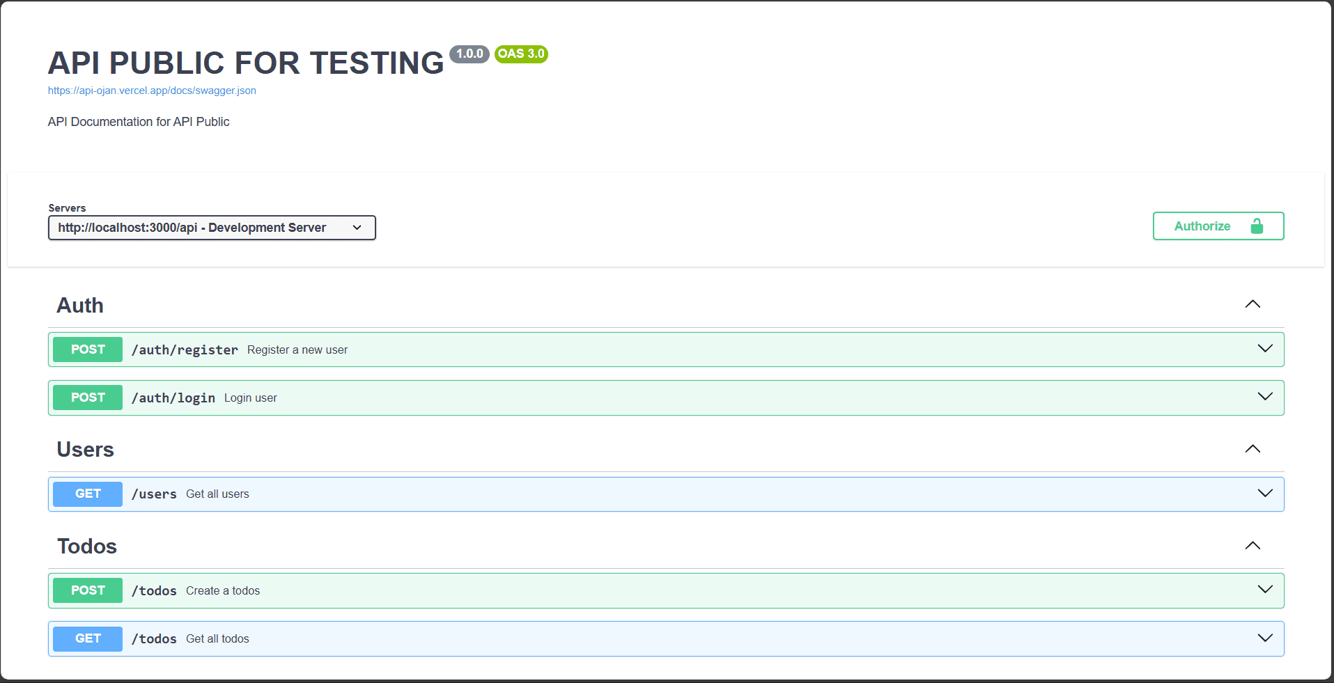 API PUBLIC screenshot
